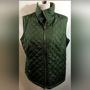 KHAKI GREEN QUILTED TAUPE FAUX-FUR LINED GOLD ZIPPER LAURA SCOTT PUFFER VEST- XL